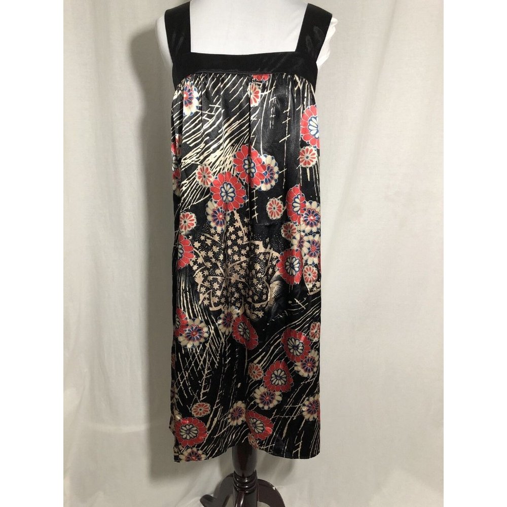Glam Black Floral Jumper Asian Fabric Red‎ Flowers Buttons In Back Size Medium